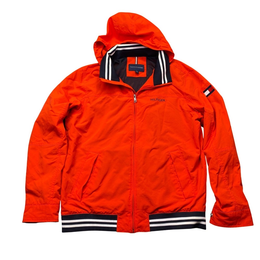Tommy Hilfiger Mens Orange Water Resistant Hooded Windbreaker Jacket Medium